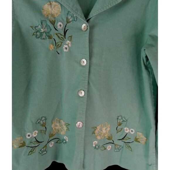 N Touch Jacket Size S AQUA BLUE EMBROIDERED  BEADED FLORAL BUTTON LINEN BLEND - Picture 6 of 9